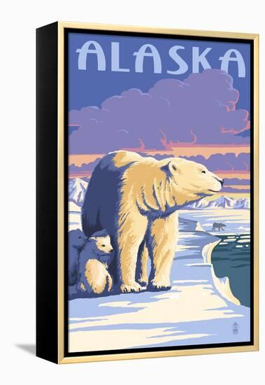 Alaska - Polar Bear at Sunrise-Lantern Press-Framed Stretched Canvas