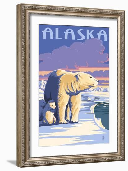 Alaska - Polar Bear at Sunrise-Lantern Press-Framed Art Print