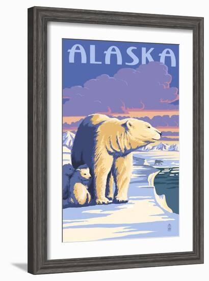 Alaska - Polar Bear at Sunrise-Lantern Press-Framed Art Print