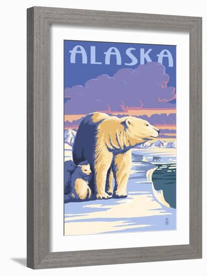 Alaska - Polar Bear at Sunrise-Lantern Press-Framed Art Print