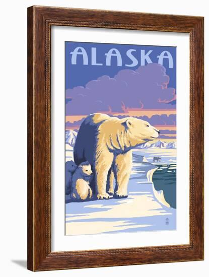 Alaska - Polar Bear at Sunrise-Lantern Press-Framed Art Print