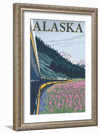 Alaska Railroad and Fireweed, Alaska-Lantern Press-Framed Art Print