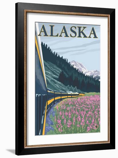 Alaska Railroad and Fireweed, Alaska-Lantern Press-Framed Art Print