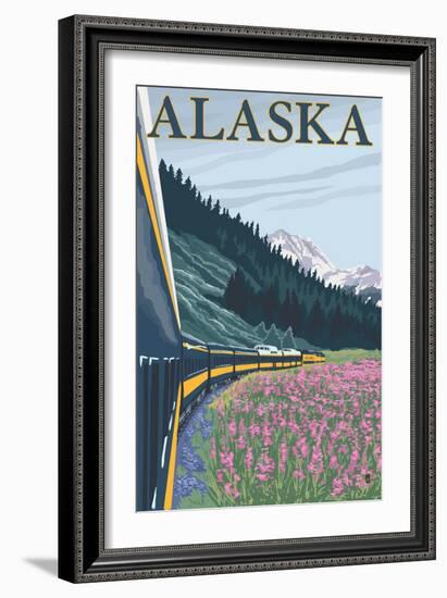 Alaska Railroad and Fireweed, Alaska-Lantern Press-Framed Art Print