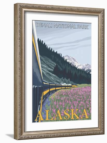 Alaska Railroad Scene, Denali National Park, Alaska-Lantern Press-Framed Art Print