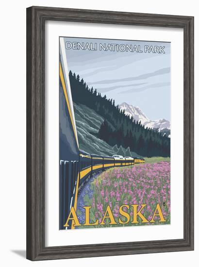 Alaska Railroad Scene, Denali National Park, Alaska-Lantern Press-Framed Art Print