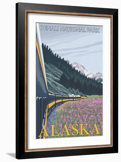 Alaska Railroad Scene, Denali National Park, Alaska-Lantern Press-Framed Art Print