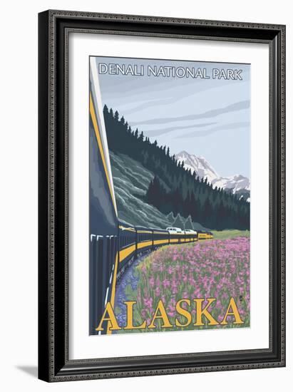 Alaska Railroad Scene, Denali National Park, Alaska-Lantern Press-Framed Art Print