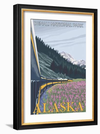 Alaska Railroad Scene, Denali National Park, Alaska-Lantern Press-Framed Art Print