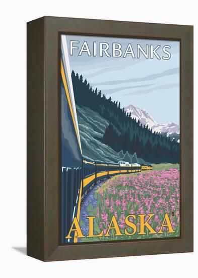 Alaska Railroad Scene, Fairbanks, Alaska-Lantern Press-Framed Stretched Canvas