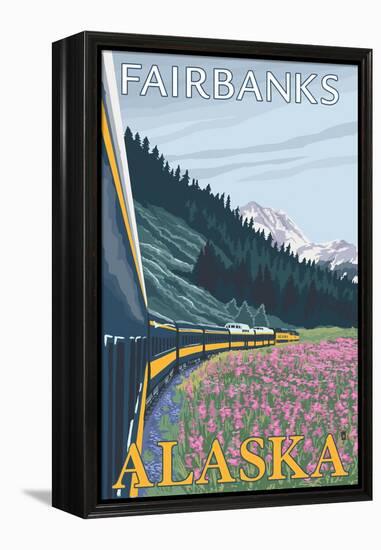 Alaska Railroad Scene, Fairbanks, Alaska-Lantern Press-Framed Stretched Canvas