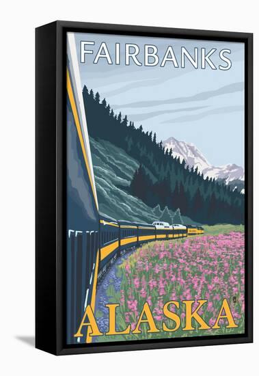 Alaska Railroad Scene, Fairbanks, Alaska-Lantern Press-Framed Stretched Canvas