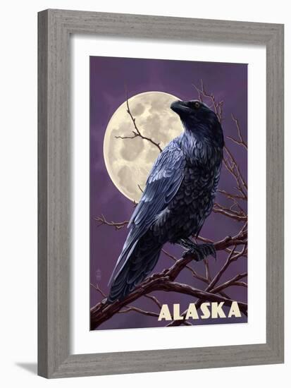 Alaska - Raven and Moon Purple Sky-Lantern Press-Framed Art Print