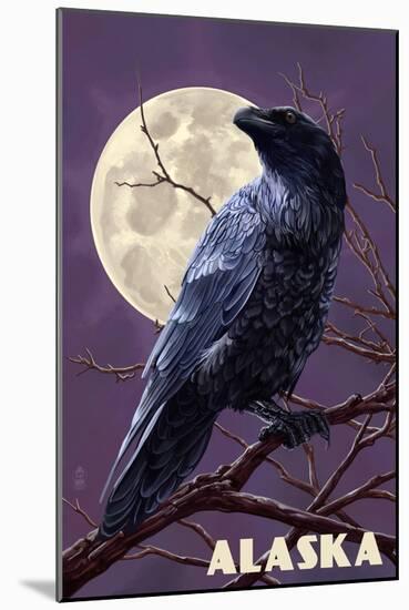 Alaska - Raven and Moon Purple Sky-Lantern Press-Mounted Art Print