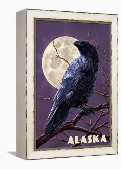 Alaska - Raven and Moon Purple Sky-Lantern Press-Framed Stretched Canvas