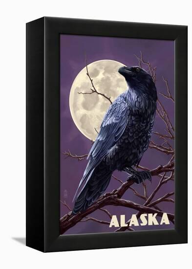 Alaska - Raven and Moon Purple Sky-Lantern Press-Framed Stretched Canvas