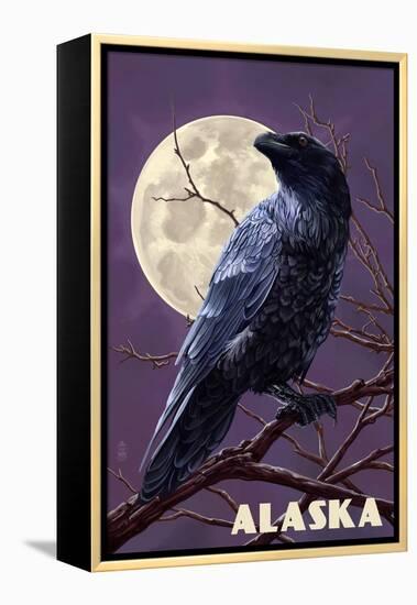 Alaska - Raven and Moon Purple Sky-Lantern Press-Framed Stretched Canvas