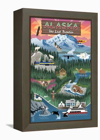 Alaska - Retro Scenes-Lantern Press-Framed Stretched Canvas