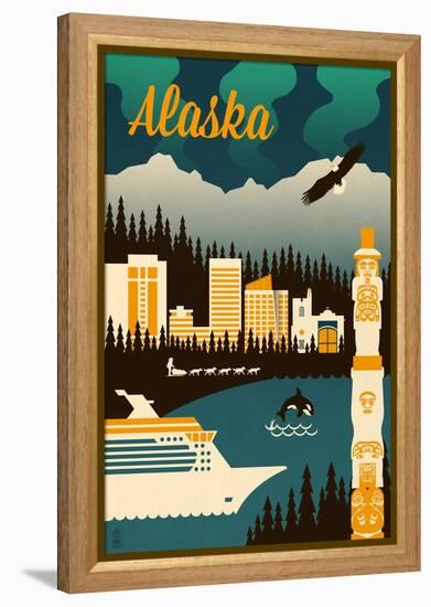 Alaska - Retro Skyline-Lantern Press-Framed Stretched Canvas