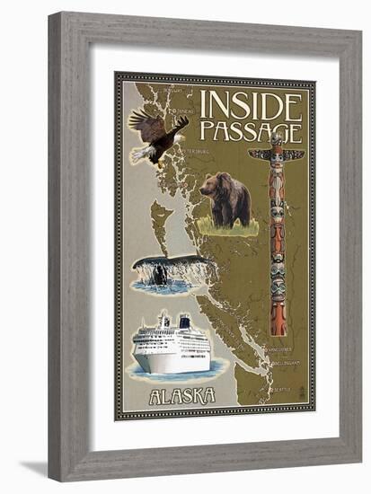 Alaska's Inside Passage Map-Lantern Press-Framed Art Print