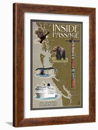 Alaska's Inside Passage Map-Lantern Press-Framed Art Print