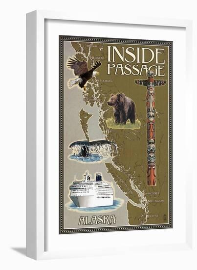 Alaska's Inside Passage Map-Lantern Press-Framed Art Print