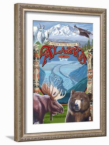 Alaska Scenes Montage-Lantern Press-Framed Art Print