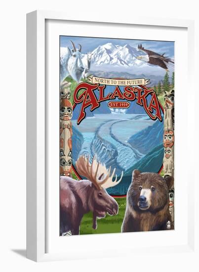 Alaska Scenes Montage-Lantern Press-Framed Art Print