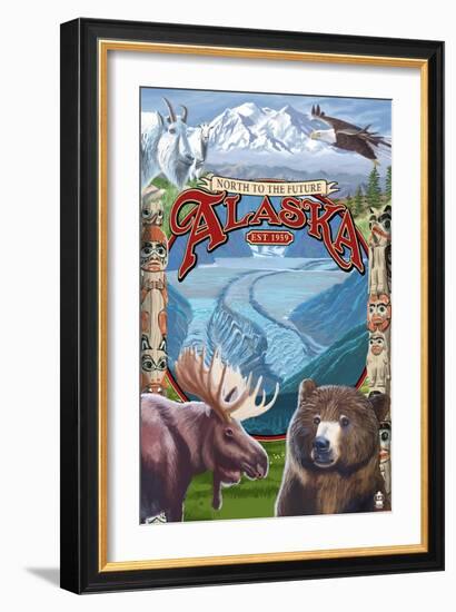 Alaska Scenes Montage-Lantern Press-Framed Art Print
