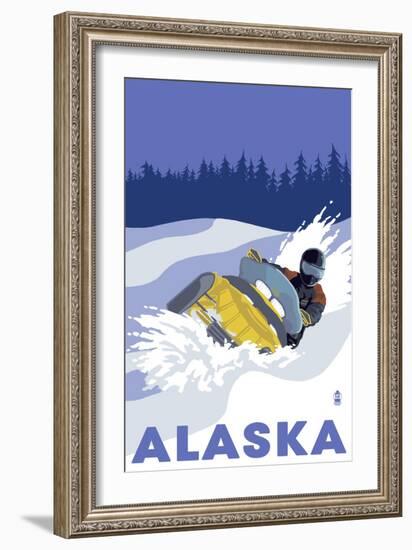 Alaska, Snowmobile Scene-Lantern Press-Framed Art Print