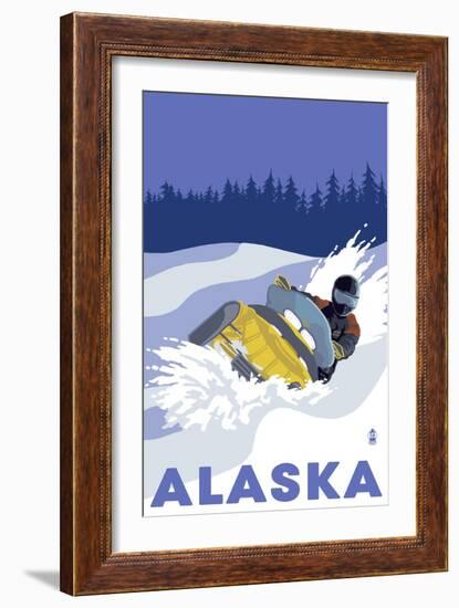 Alaska, Snowmobile Scene-Lantern Press-Framed Art Print