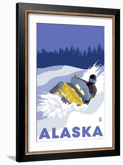 Alaska, Snowmobile Scene-Lantern Press-Framed Art Print