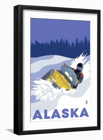 Alaska, Snowmobile Scene-Lantern Press-Framed Art Print