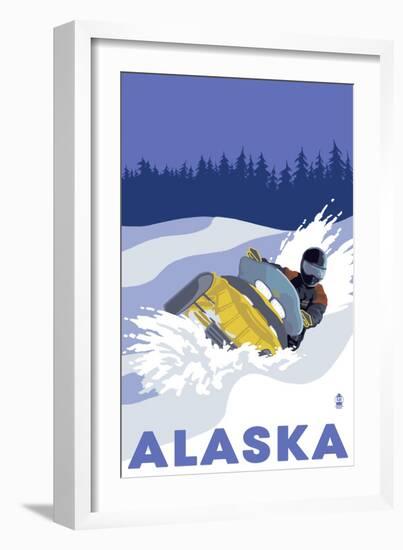 Alaska, Snowmobile Scene-Lantern Press-Framed Art Print