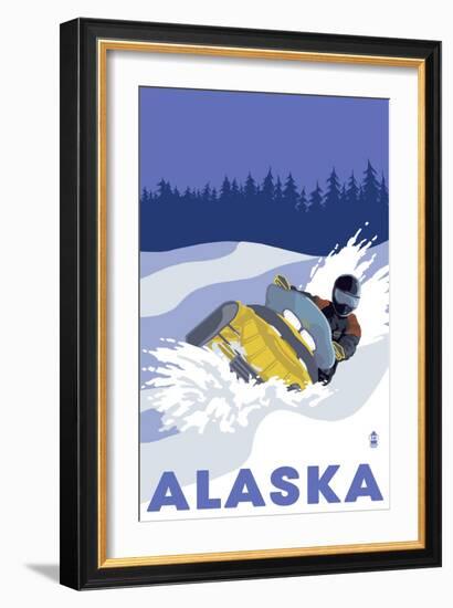 Alaska, Snowmobile Scene-Lantern Press-Framed Art Print