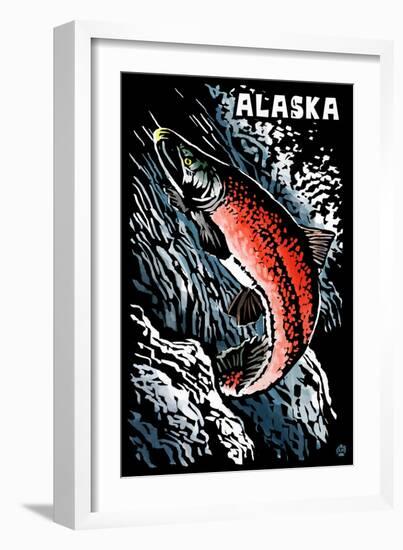 Alaska - Sockeye Salmon - Scratchboard-Lantern Press-Framed Premium Giclee Print