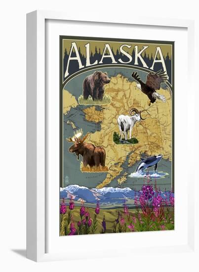 Alaska - Topographical Map-Lantern Press-Framed Art Print