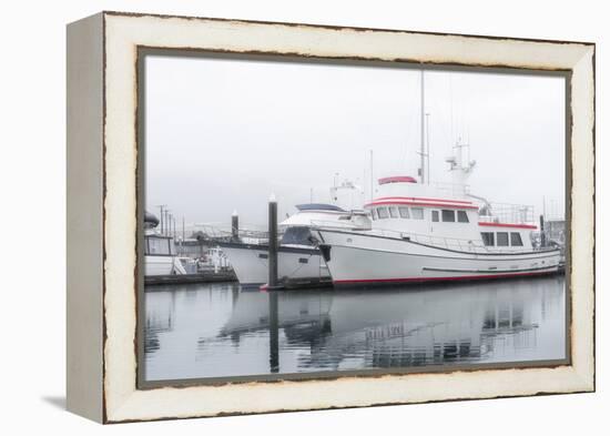 Alaska, Valdez. Two fishing boat in a foggy marina.-Janet Muir-Framed Premier Image Canvas