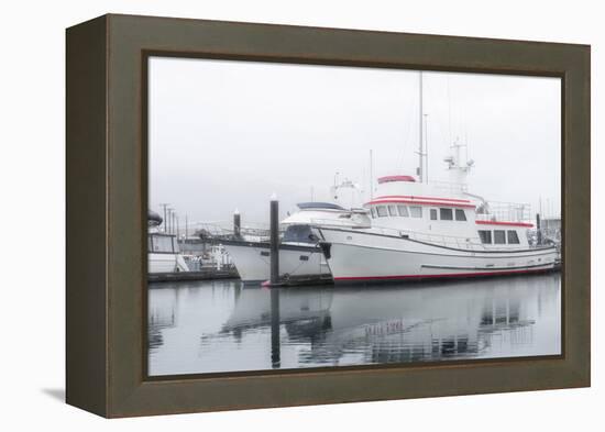 Alaska, Valdez. Two fishing boat in a foggy marina.-Janet Muir-Framed Premier Image Canvas