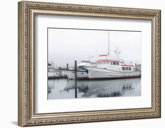 Alaska, Valdez. Two fishing boat in a foggy marina.-Janet Muir-Framed Photographic Print