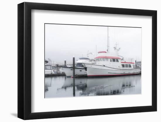 Alaska, Valdez. Two fishing boat in a foggy marina.-Janet Muir-Framed Photographic Print