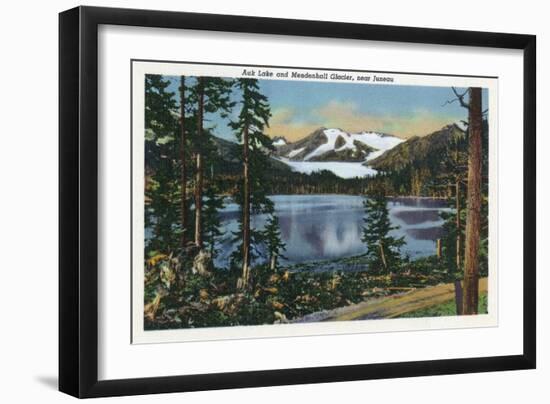 Alaska, View of Mendenhall Glacier, Auk Lake near Juneau-Lantern Press-Framed Art Print