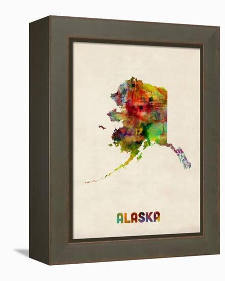Alaska Watercolor Map-Michael Tompsett-Framed Stretched Canvas