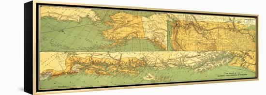 Alaskan Excursion Steam Route - Panoramic Map-Lantern Press-Framed Stretched Canvas