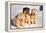 Alaskan Husky Dogs X Three Young Pups Sitting in Snow-null-Framed Premier Image Canvas
