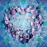 Photographic Layer Work of a Heart from Seashells and Floral Ornaments in Blue Lavender Tones-Alaya Gadeh-Photographic Print