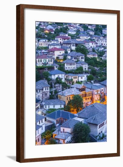 Albania, Gjirokastra, Elevated View of Ottoman-Era Houses, Dawn-Walter Bibikow-Framed Photographic Print