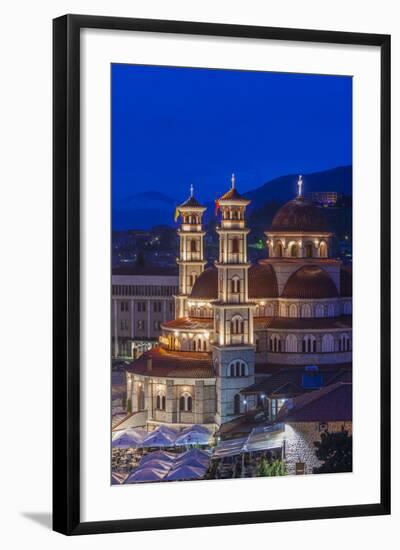 Albania, Korca, the Orthodox Cathedral, Boulevard Republika, Dusk-Walter Bibikow-Framed Photographic Print