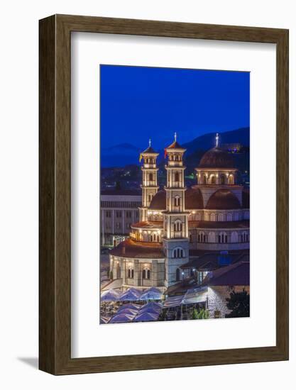 Albania, Korca, the Orthodox Cathedral, Boulevard Republika, Dusk-Walter Bibikow-Framed Photographic Print