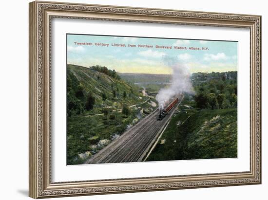 Albany, New York - 20th Century Limited Train View from Northern Blvd Viaduct-Lantern Press-Framed Art Print